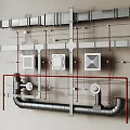 Industrial Metal Pipes in Modern Industrial Layout with Ducts Ventilation Units and Support Structures