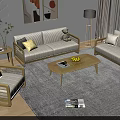Modern Living Room With Light Colored Sofa Set And Wooden Coffee Table Plus Throw Pillows