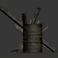 Handmade Wooden Craft Structures Including Twig Frames Cross Supports And Stacked Roll