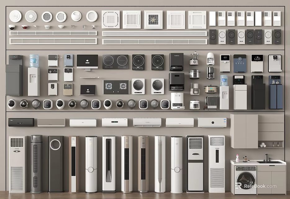 Variety of Modern Household Appliances Including Refrigerators Washing Machines and Air Conditioners 3d model 