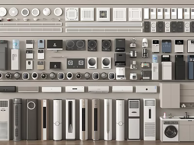 Variety of Modern Household Appliances Including Refrigerators Washing Machines and Air Conditioners 3d model