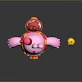 Pink Rabbit Game Movie Character with Red Star Hat Big Eyes Chest and Yellow Ball