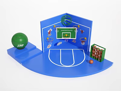 Basketball Themed Photo Spot With Blue Court Model Green JUMP Ball And Scoreboard 3d model