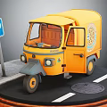 Yellow Tuk tuk Model Display With Parking Sign On Roadside Platform