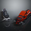 Red Black Mechanical Tools With Gray Components And Industrial Design