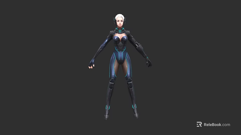 Futuristic Sci Fi Woman in Cybernetic Form Fitting Suit with Blue Accents 3d model 