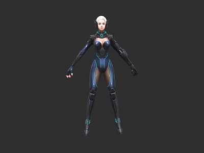 Futuristic Sci Fi Woman in Cybernetic Form Fitting Suit with Blue Accents 3d model