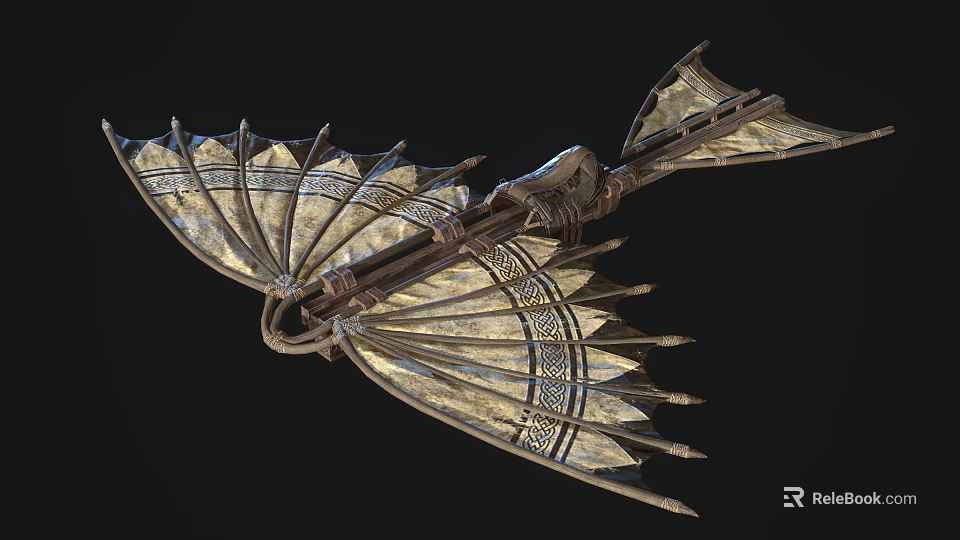 Game Movie Character Mechanical Wing With Metallic Feathered Design And Intricate Patterns 3d model 