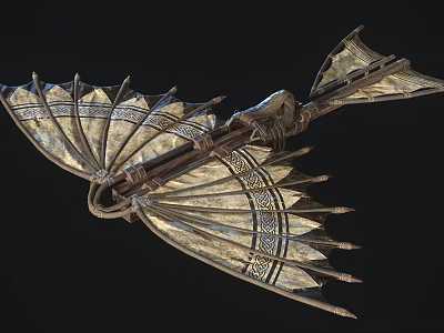 Game Movie Character Mechanical Wing With Metallic Feathered Design And Intricate Patterns 3d model