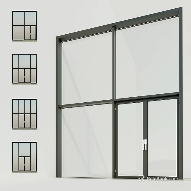 Modern Building Exterior With Large Glass Windows And Black Frame Design 3d model 