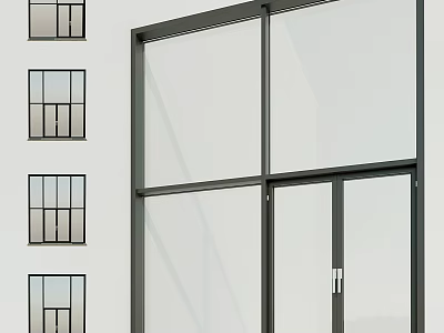 Modern Building Exterior With Large Glass Windows And Black Frame Design 3d model