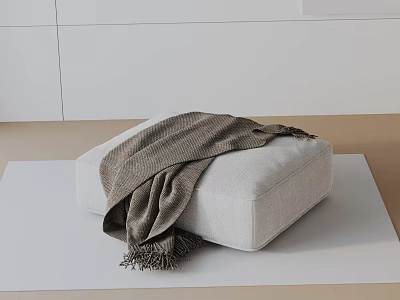 White Lounge Chair with Brown Knitted Blanket on White Mat in Minimalist Interior 3d model