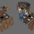 Public Chairs With Colorful Seats Booth Seating And Dining Tables In Restaurant