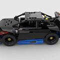 Detailed Black Sports Car Model Built With Building Blocks And Blue Accents
