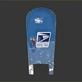 Blue USPS Mailbox With Worn Surface And Reflection On Black Background 3d model
