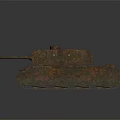 Rusty Tank With Green And Red Rust Patches And Metal Tracks On Dark Background