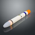 Detailed 3D Rendering Of White Rocket With Orange Tip Gray Base And Blue Stripe