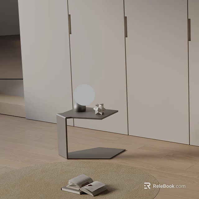 Modern Minimalist Side Table With Round Lamp And Star Decor In Living Space 3d model 