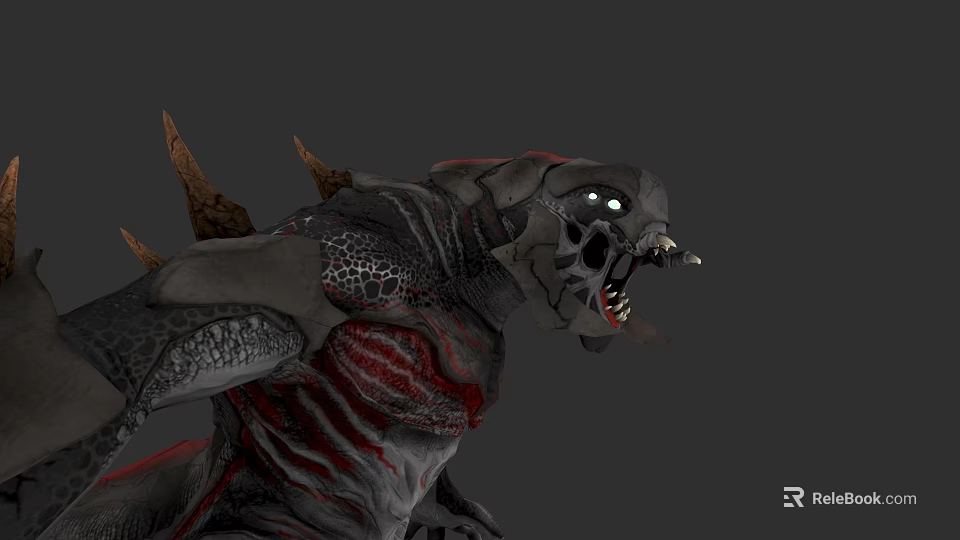 Fierce Fantasy Monster Creature With Sharp Teeth Glowing Eyes Spiked Back And Red Scaly Skin 3d model 