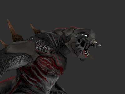 Fierce Fantasy Monster Creature With Sharp Teeth Glowing Eyes Spiked Back And Red Scaly Skin 3d model