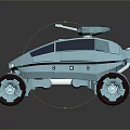 Futuristic Exploration Rover with Large Wheels Silver Exterior and Top Equipment