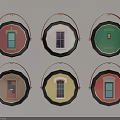 Colorful Round Decorative Ornaments With Door Window Designs And Brown Handles