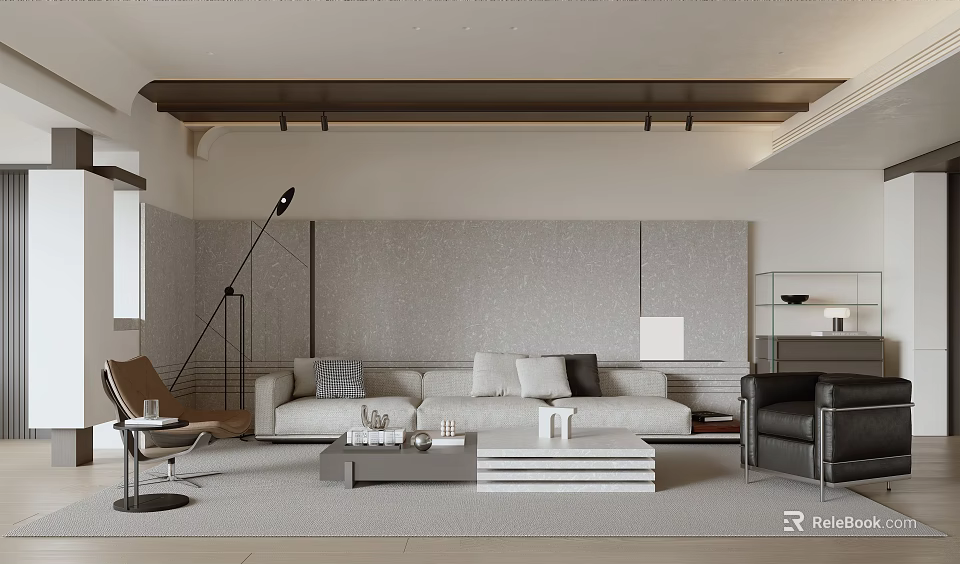 Modern Living Room Interior With Sofa Coffee Table And Floor Lamp 3d model 