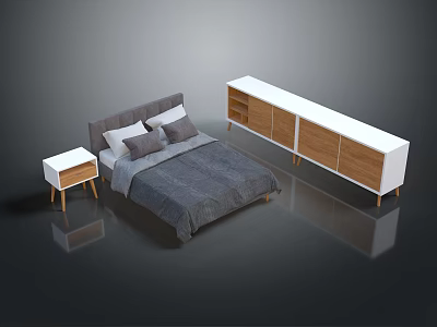 People Enjoying Modern Bedroom Space With Bed Nightstand And TV Cabinet 3d model