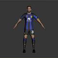 Man Football Player In Blue Black Striped Jersey Number 23 Standing With Arms Outstretched