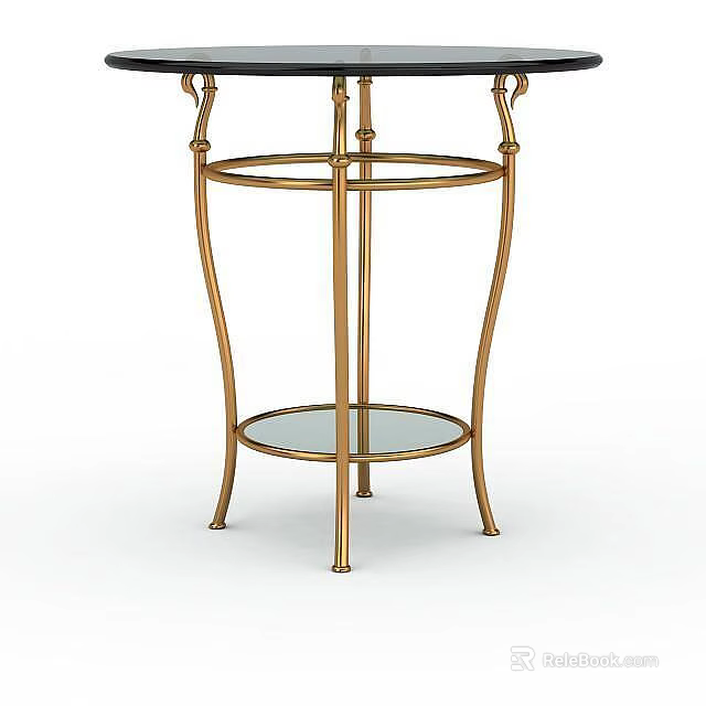Elegant Round Side Table With Gold Metal Frame And Glass Top 3d model 