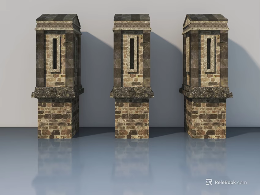 Classical Stone Landscape Sculptures With Decorative Columnar Bases And Rectangular Openings 3d model 