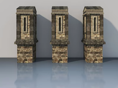 Classical Stone Landscape Sculptures With Decorative Columnar Bases And Rectangular Openings 3d model