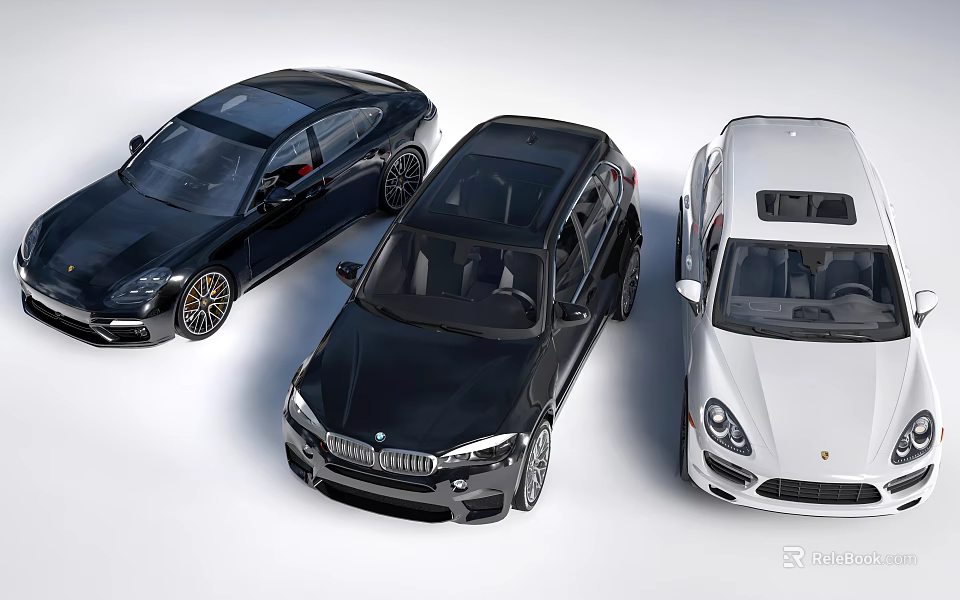 Luxury Cars Collection Featuring Black Sedan SUV And White Sports Vehicle 3d model 