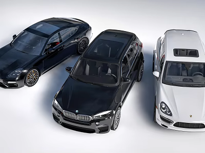 Luxury Cars Collection Featuring Black Sedan SUV And White Sports Vehicle 3d model