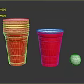 Red Plastic Cups Stack And Single Cup Along With White Ball For Everyday Use 3d model