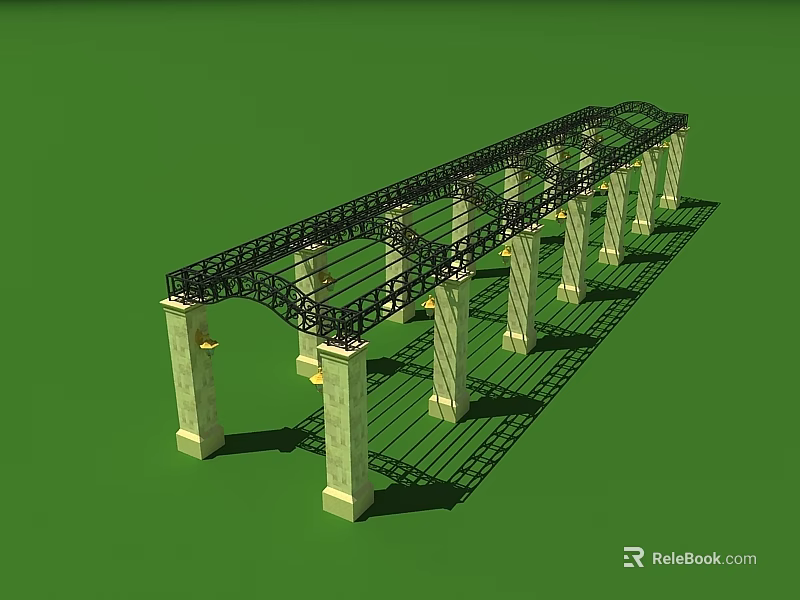 Outdoor Pergola Structure With Multiple Stone Pillars And Grid Like Roof 3d model