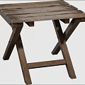 Rustic Wooden Stool With Folding Structure And Slatted Top Design 3d model