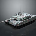 Modern Military Battle Tank With Camouflage Paint Main Gun Turret And Tracks