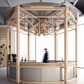 Bar Counter With Wooden Frame In Open Interior Windows White Shutters Coffee Machine