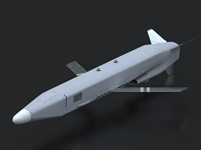 Military Missile With Gray Fuselage White Nose Cone Aerodynamic Wings And Stabilizing Tail Fins 3d model