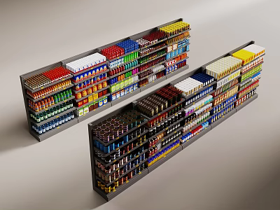 Display Shelves With Multiple Layers Filled With Various Colored Products Neatly Arranged 3d model