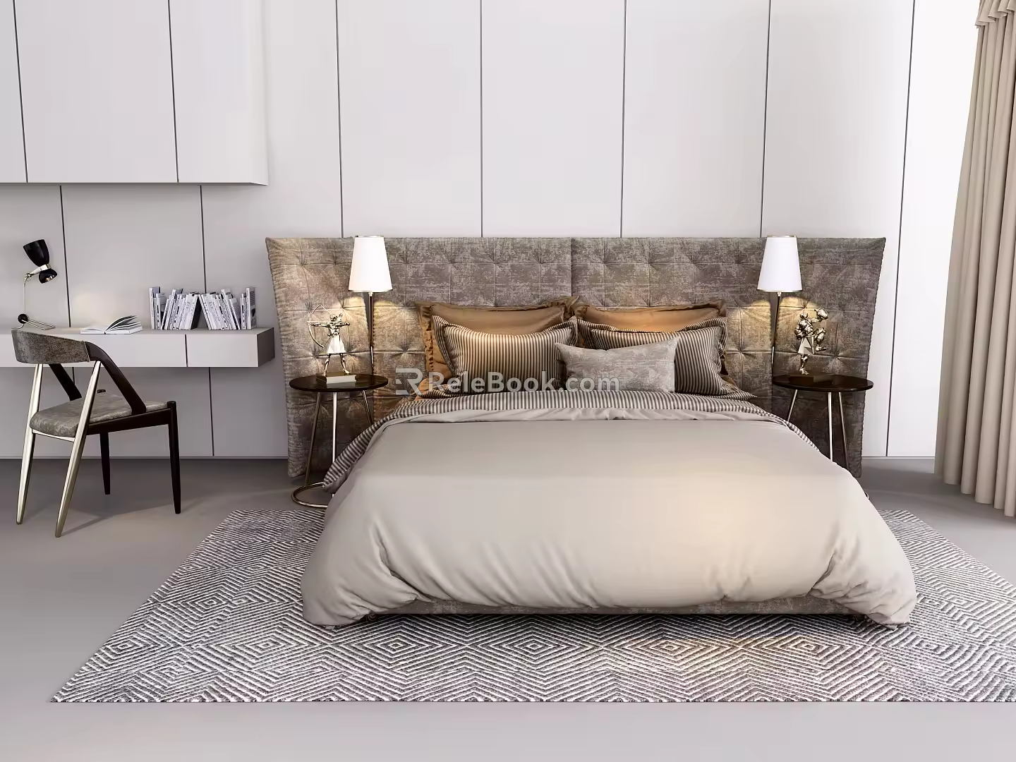 Modern background double bed 3d model
