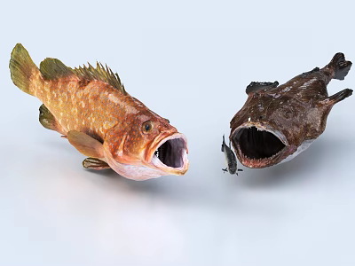 Two Aquatic Fish With Orange And Dark Colors Open Mouths Facing Each Other 3d model