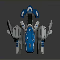 Futuristic Blue And White Spacecraft With Streamlined Structure Thrusters And Wings For Cosmic Exploration