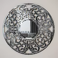 Circular Decorative Mirror with Intricate Metallic Scroll Cutout Design Reflecting Modern Room Interior Elements 3d model