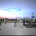 Modern Detached Villa with Curved Glass Facade Multi Storey Structure Balconies Greenery and Sunset View