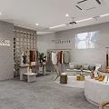 Stylish Clothing Store Interior Featuring Fashion Apparel Racks And Display Shelves