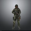 Military Soldier In Combat Uniform With Helmet And Rifle Standing Pose