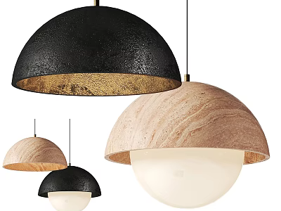Modern Dome Shaped Pendant Lights In Black Metallic And Wooden Designs With White Accents 3d model