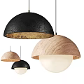 Modern Dome Shaped Pendant Lights In Black Metallic And Wooden Designs With White Accents